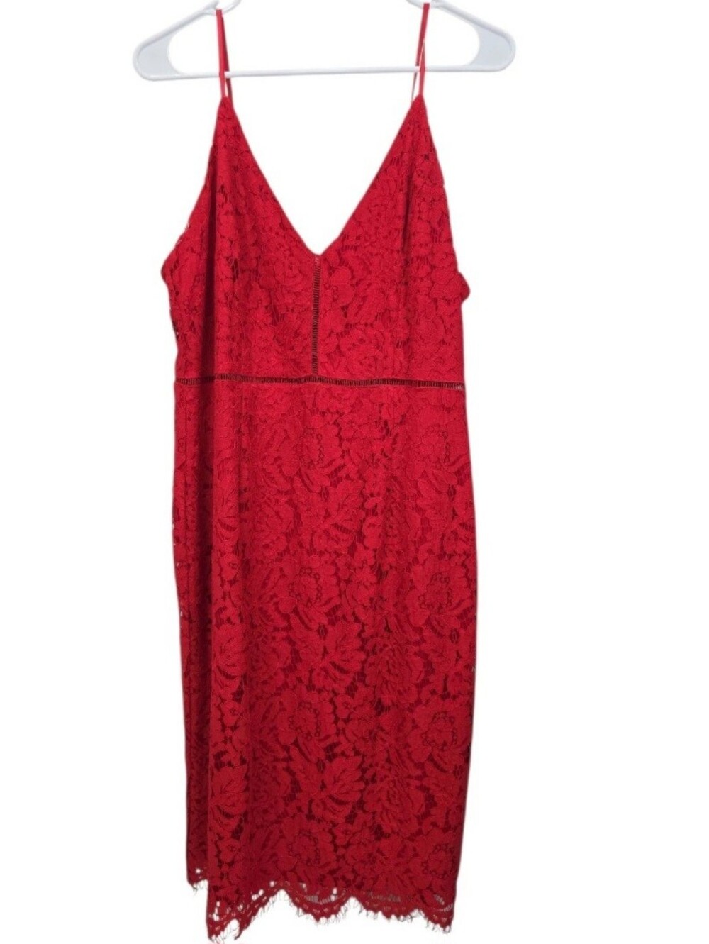 ASTR the Label Red Lace Lined Dress Scallop and Eyelet Detail Stretch Sz XL